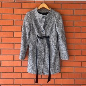 LAFAYETTE 148 New York Black Gray Wool Alpaca Leather Belted Coat Size 0